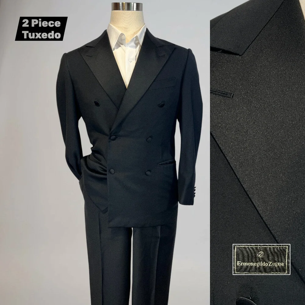 Ermenegildo Zegna Tuxedo 38R 30x30 Black Double Breasted Super 100